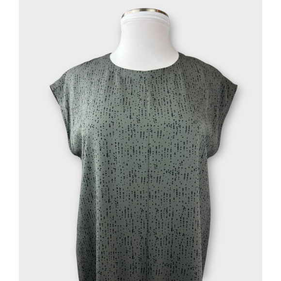 Eileen Fisher 100% Silk Round Neck Maxi Shift Dress Gray Black Print Size Large - Picture 9 of 16